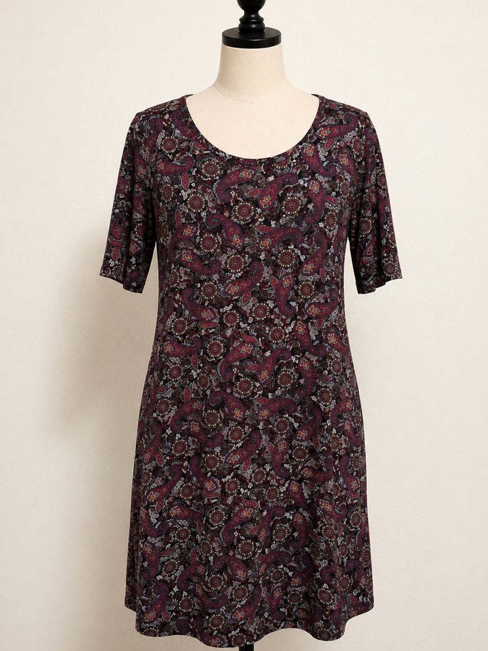 LuLaRoe Burgundy and Black Paisley Tunic Dress Size XL